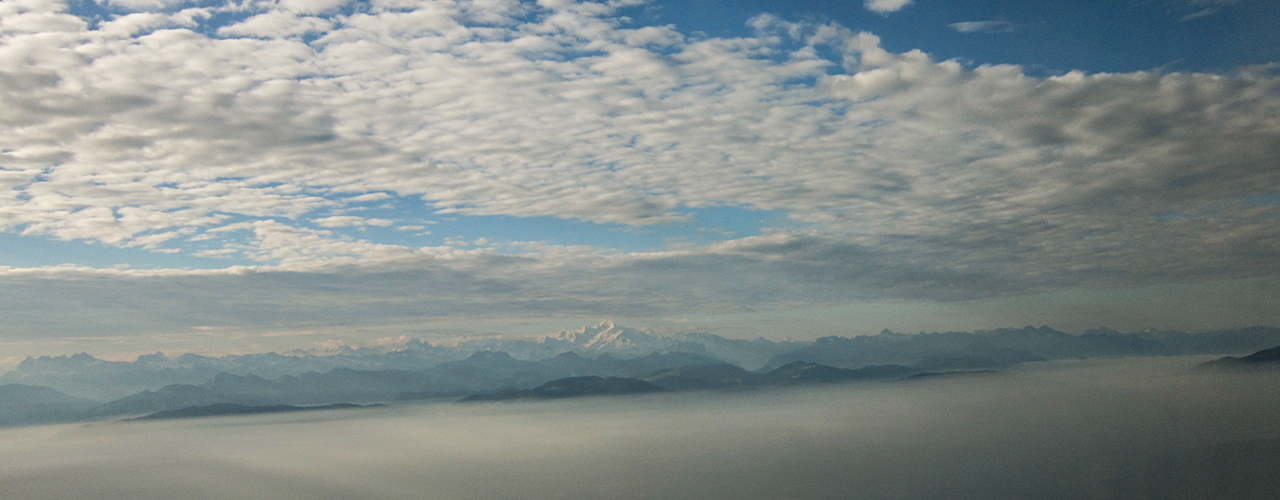 The view of Mont Blanc from the plane during the landing to Geneva airport